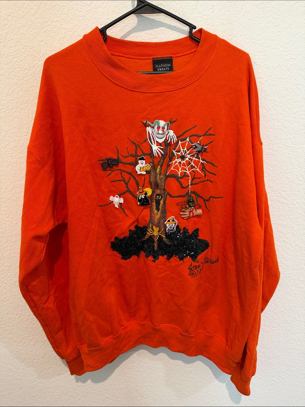 Vintage 1998 Handmade 3D Embellished Halloween Sweatshirt Artist Joan Studwell